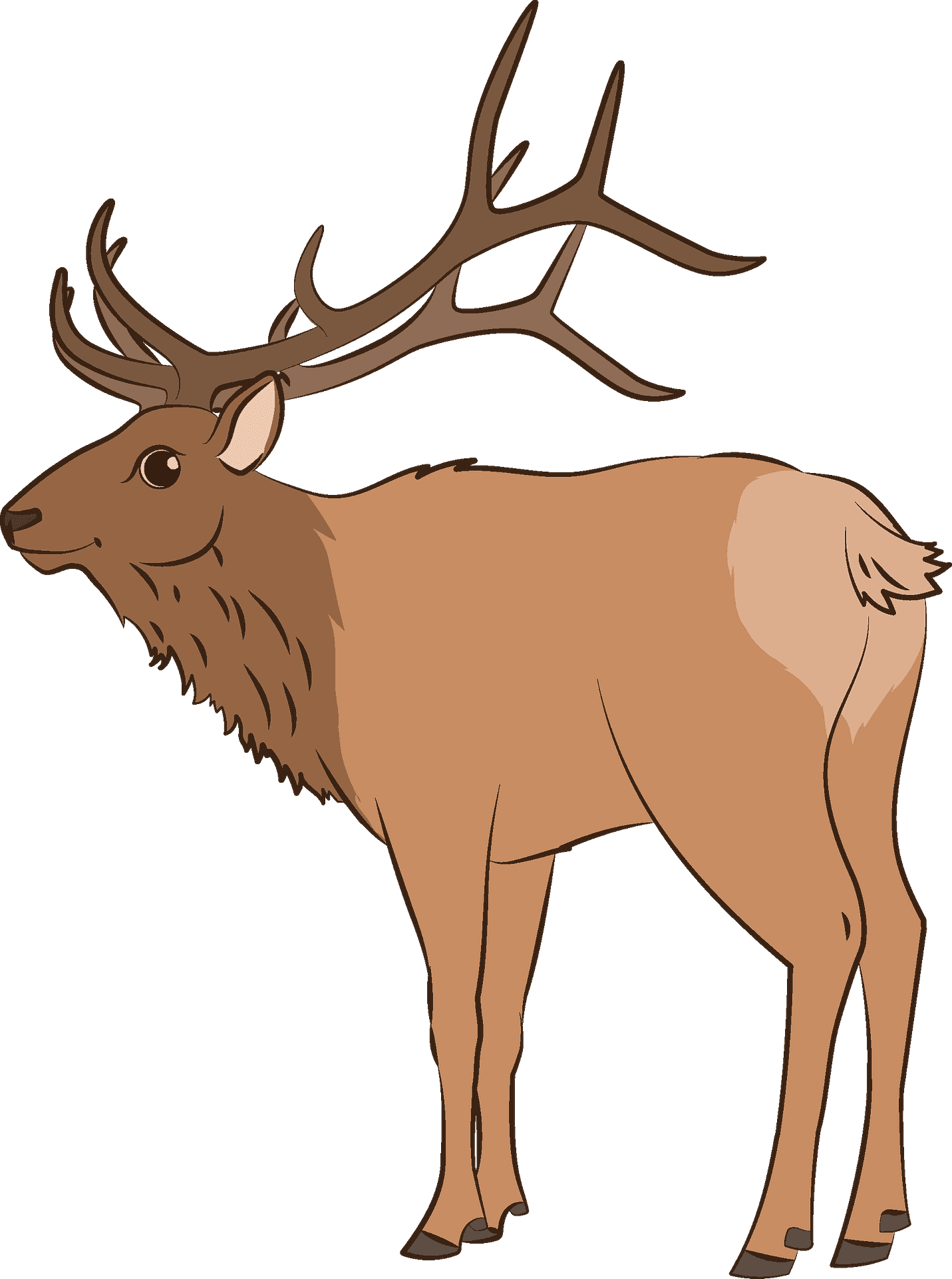 Illustrated Elk Standing Side View PNG