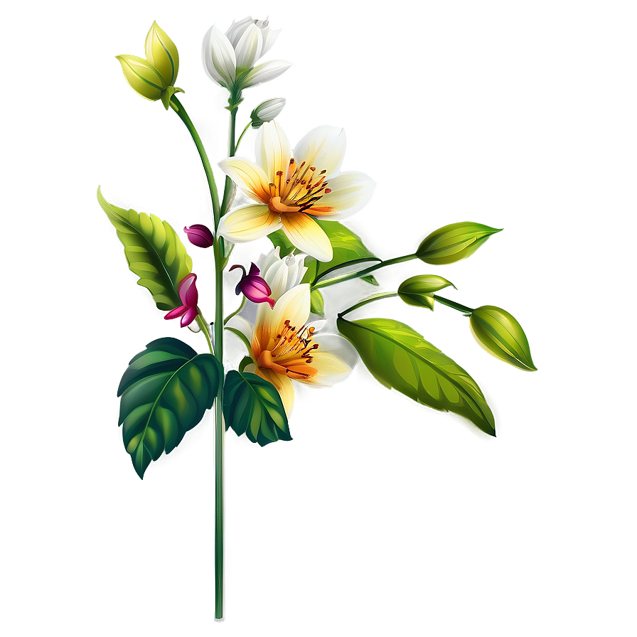 Illustrated Flower Stem Png 06132024 PNG