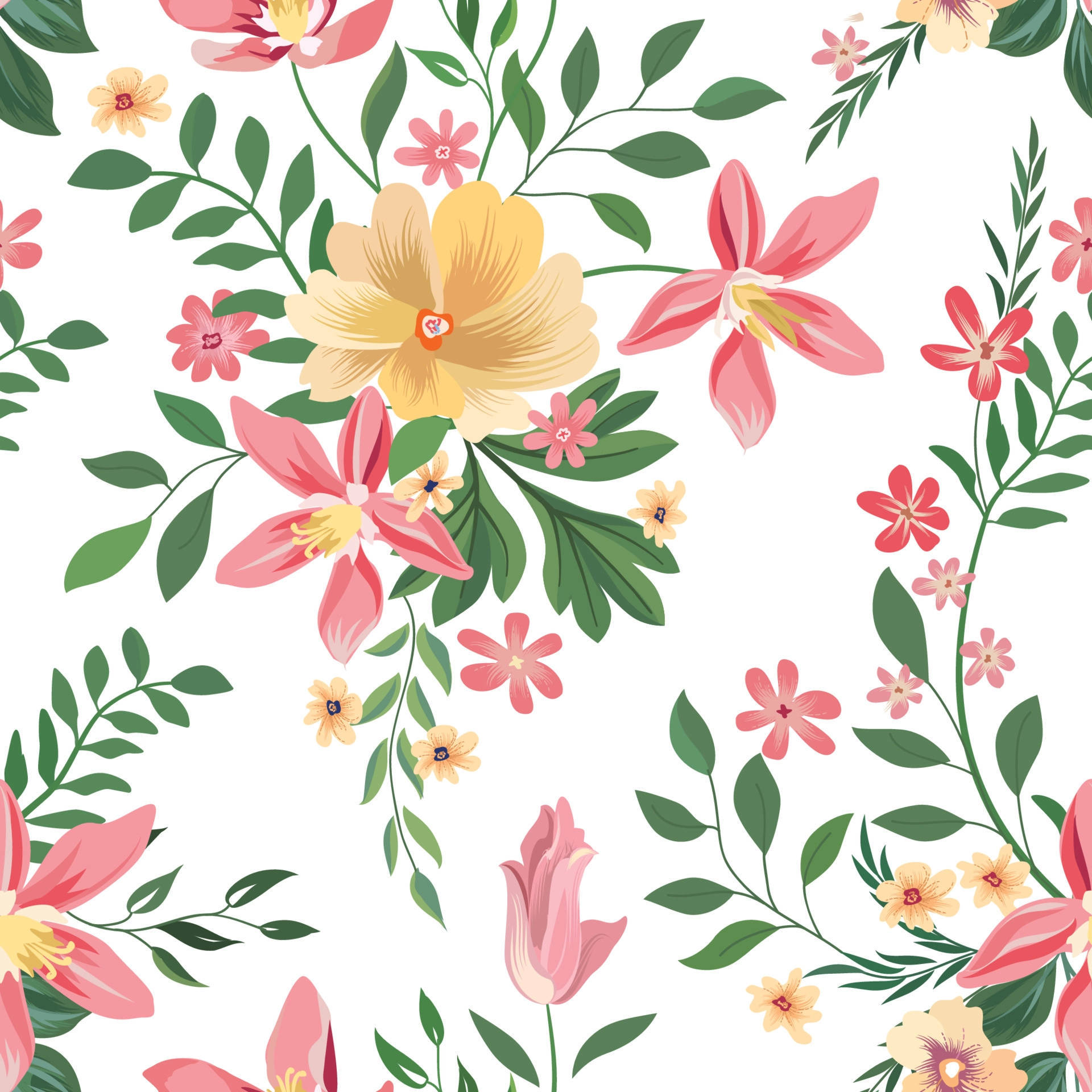 Illustrated Flowers Background Wallpaper