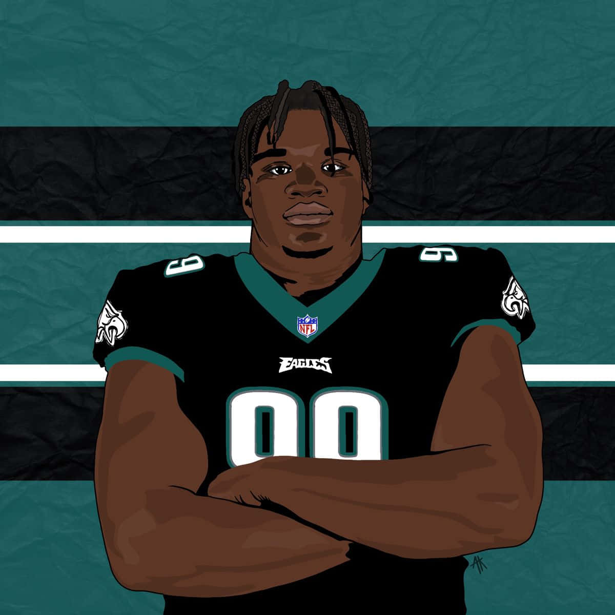 Illustrated Football Player Crossed Arms Wallpaper