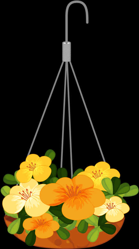 Illustrated Hanging Flower Pot PNG