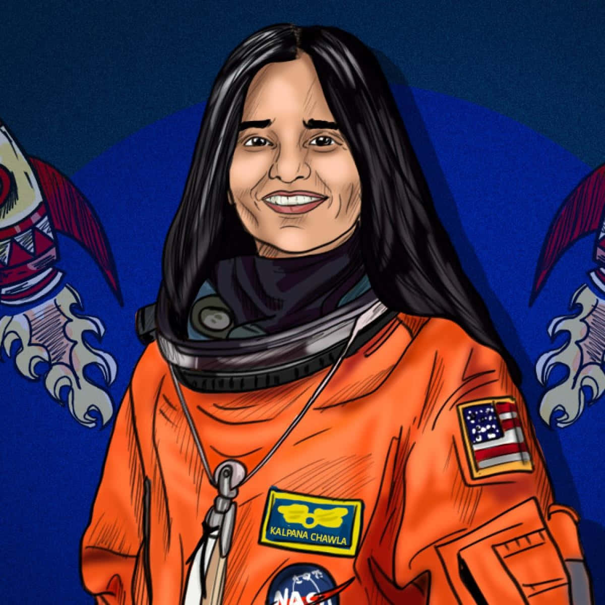 Geïllustreerd Kalpana Chawla Astronaut Portret Achtergrond