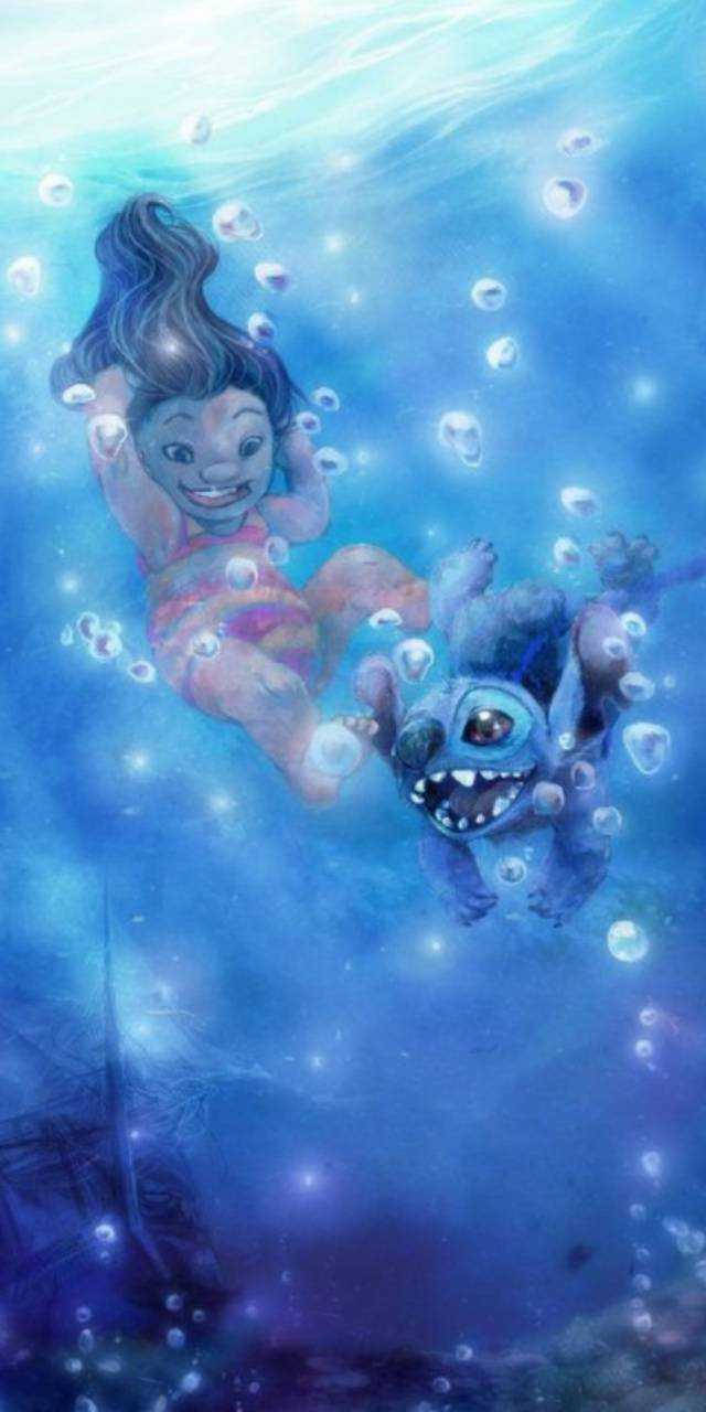 Illustrated Lilo And Stitch iPhone Wallpaper