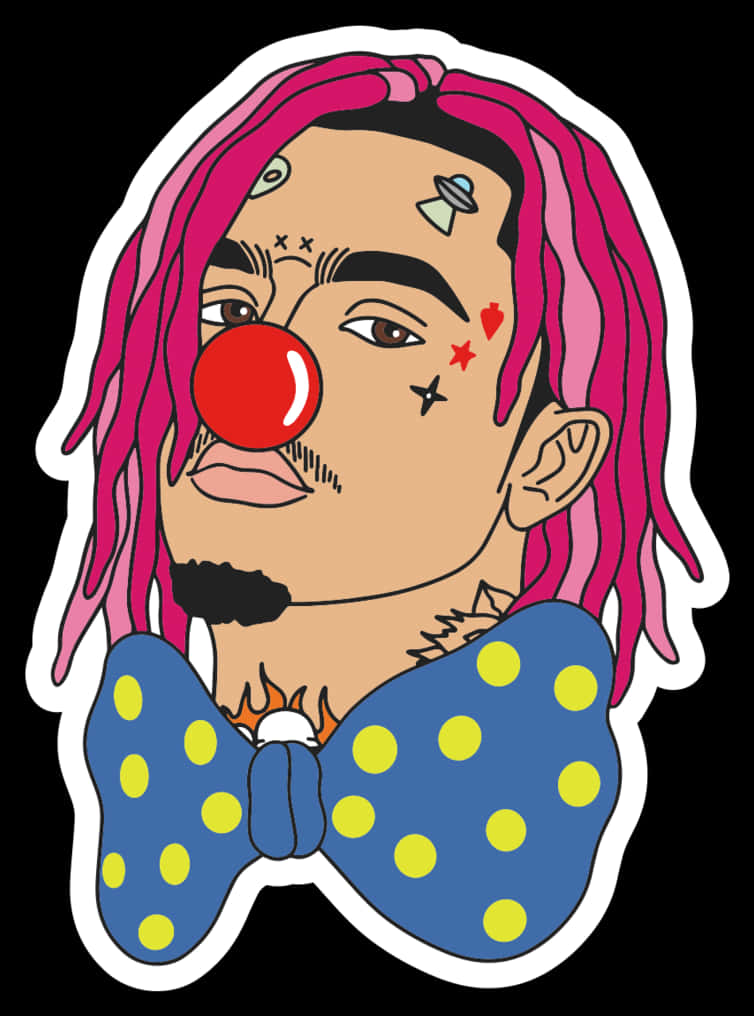 Illustrated Manwith Clown Noseand Pink Hair PNG