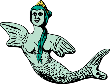 Illustrated Mermaidwith Crown PNG
