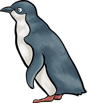Illustrated Penguin Standing Side View PNG