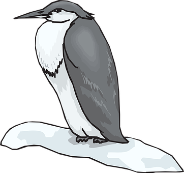 Illustrated Penguin Standingon Ice PNG