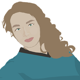 Illustrated Portrait Of Girl With Blue Top PNG