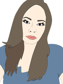 Illustrated Portraitof Womanin Blue Top PNG