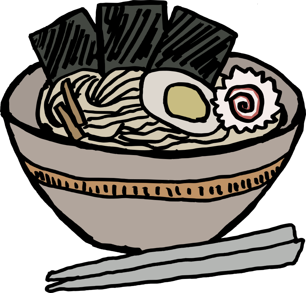 Illustrated Ramen Bowl With Chopsticks PNG