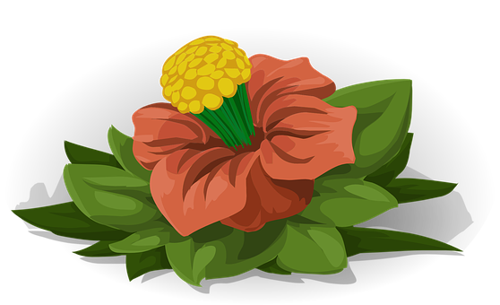 Illustrated Red Flowerwith Yellow Center PNG