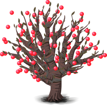 Illustrated Red Fruit Tree PNG