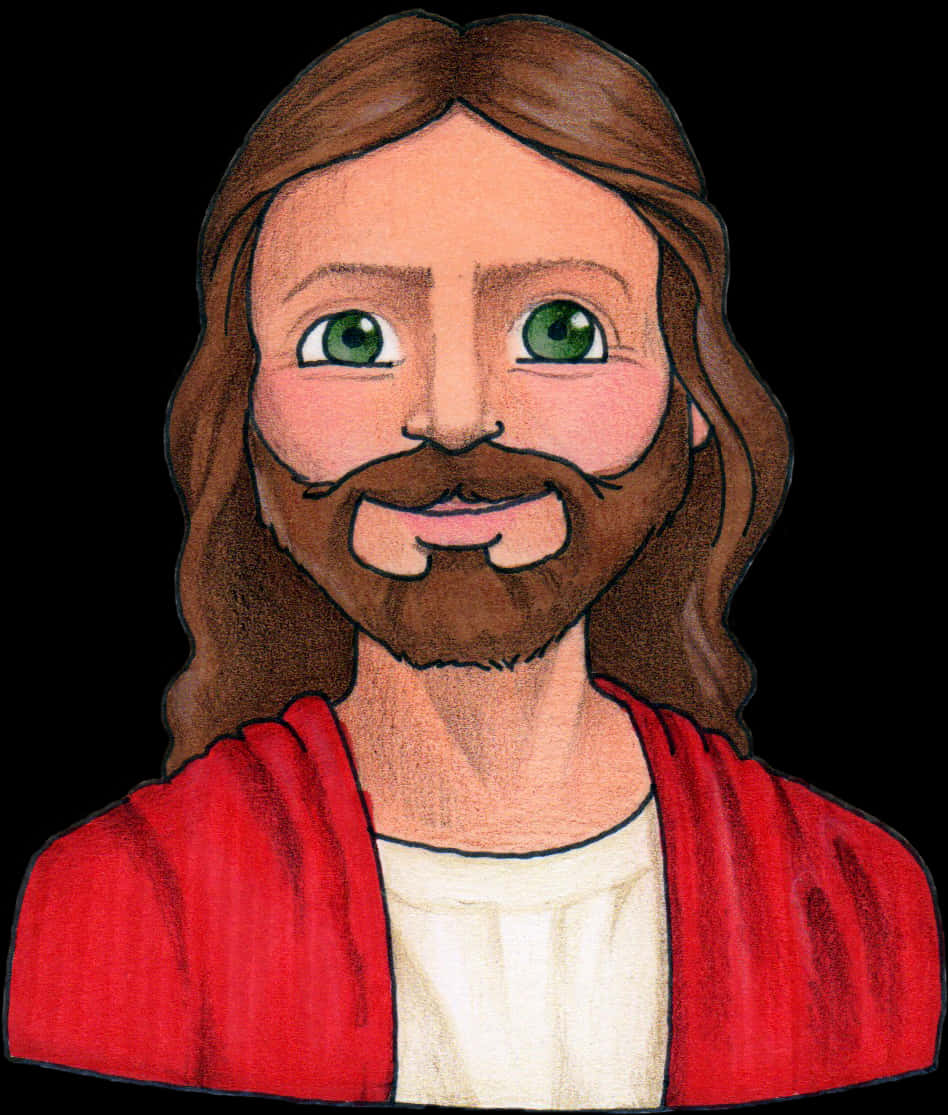 Illustrated Smiling Jesus Portrait PNG