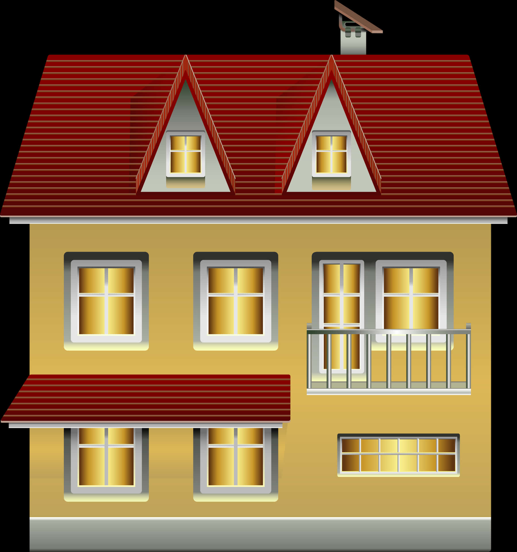 Illustrated Two Story House PNG