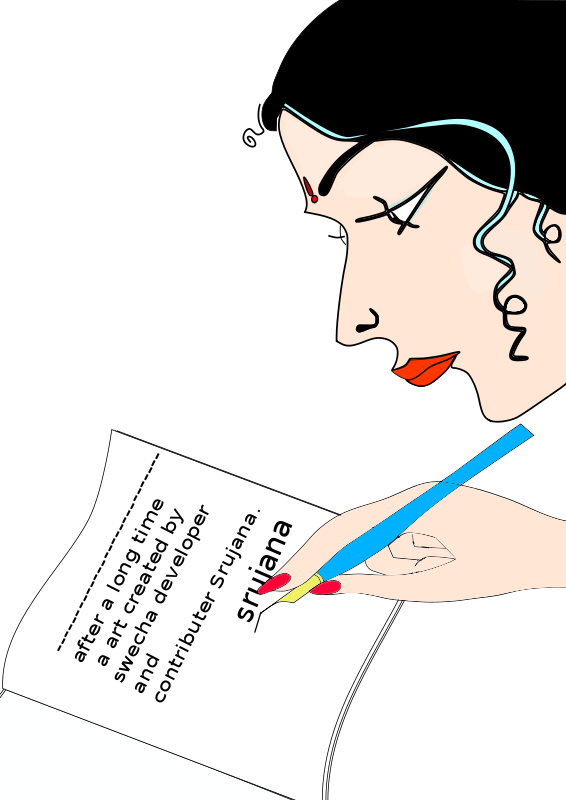 Illustrated Woman Writing PNG