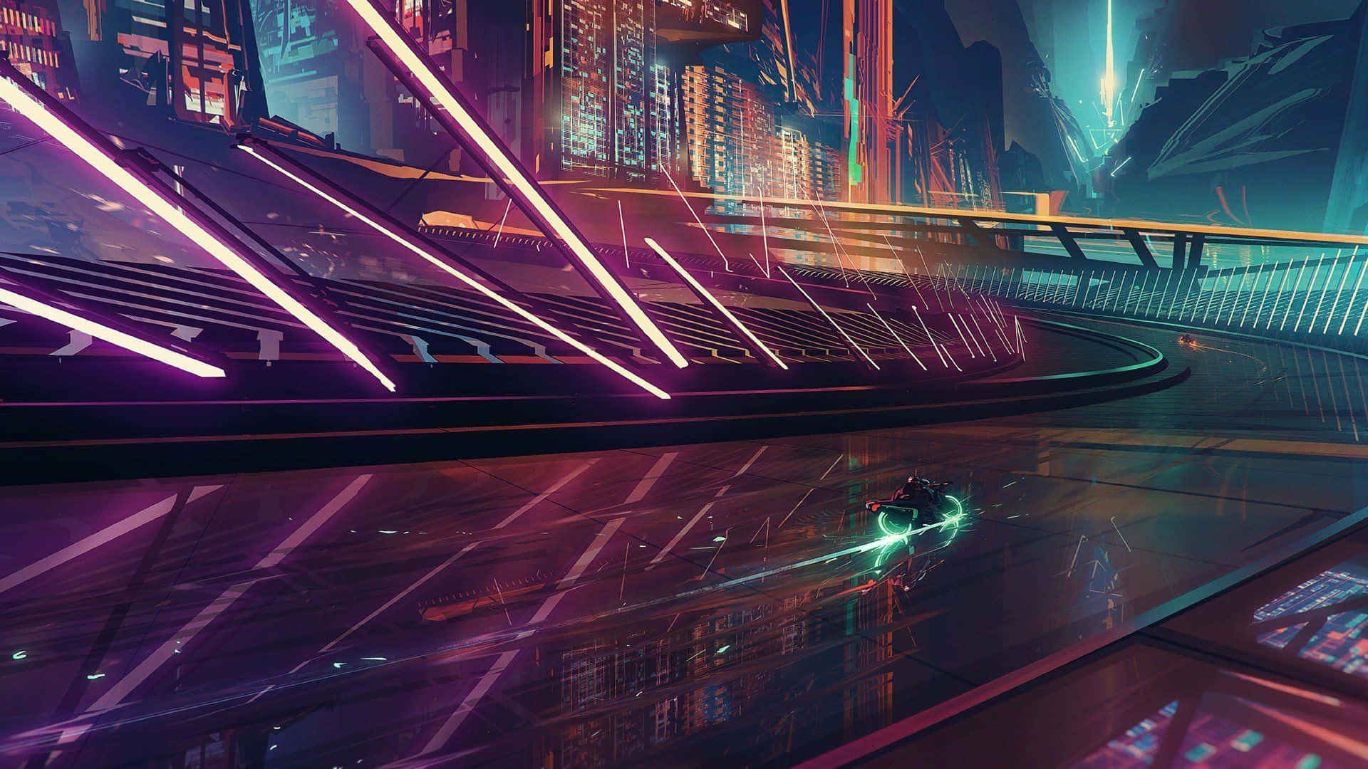 Illustration Of A Neon Future Cityscape Wallpaper