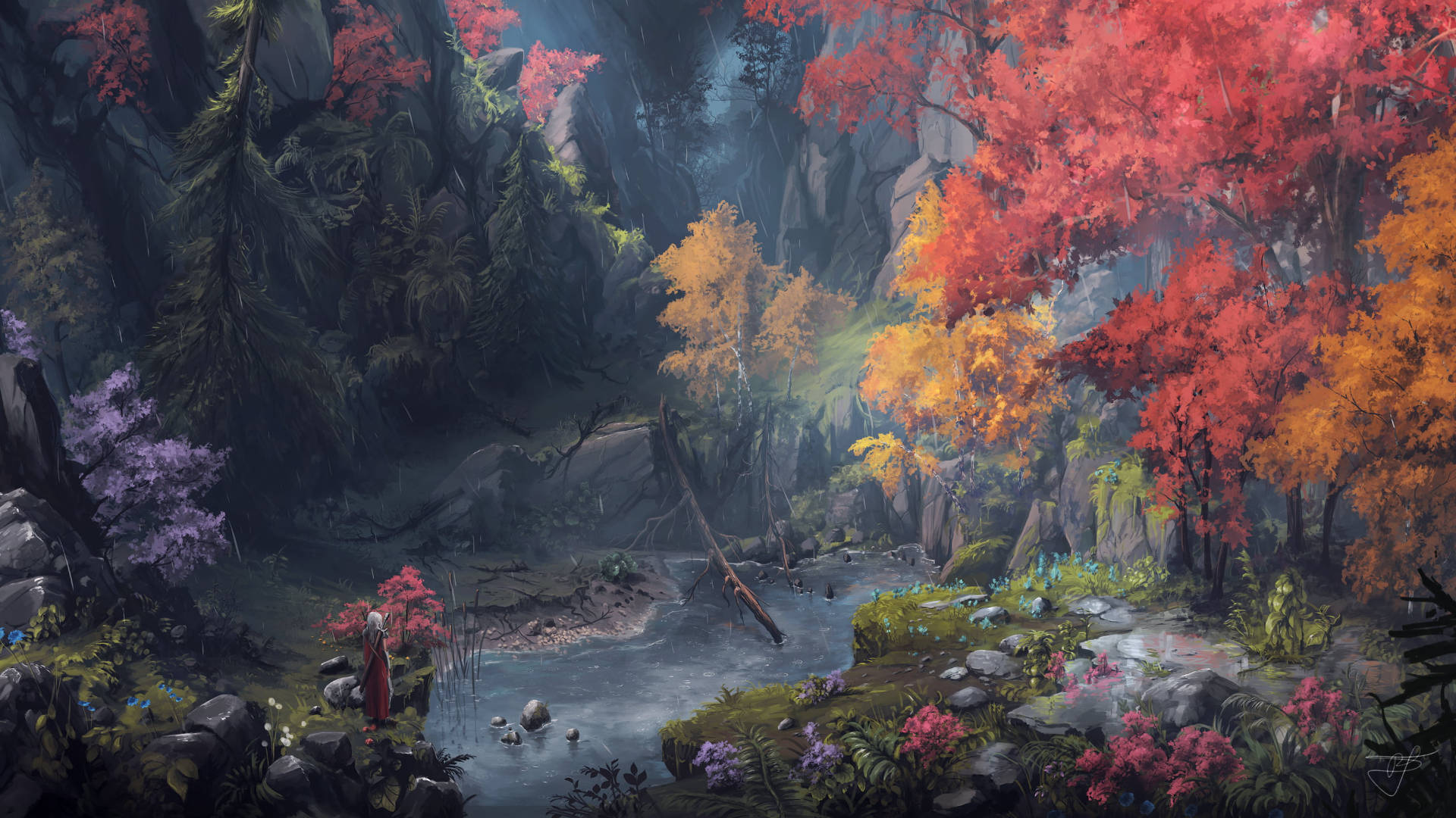 Illustration Of Forest In Autumn Macbook Wallpaper