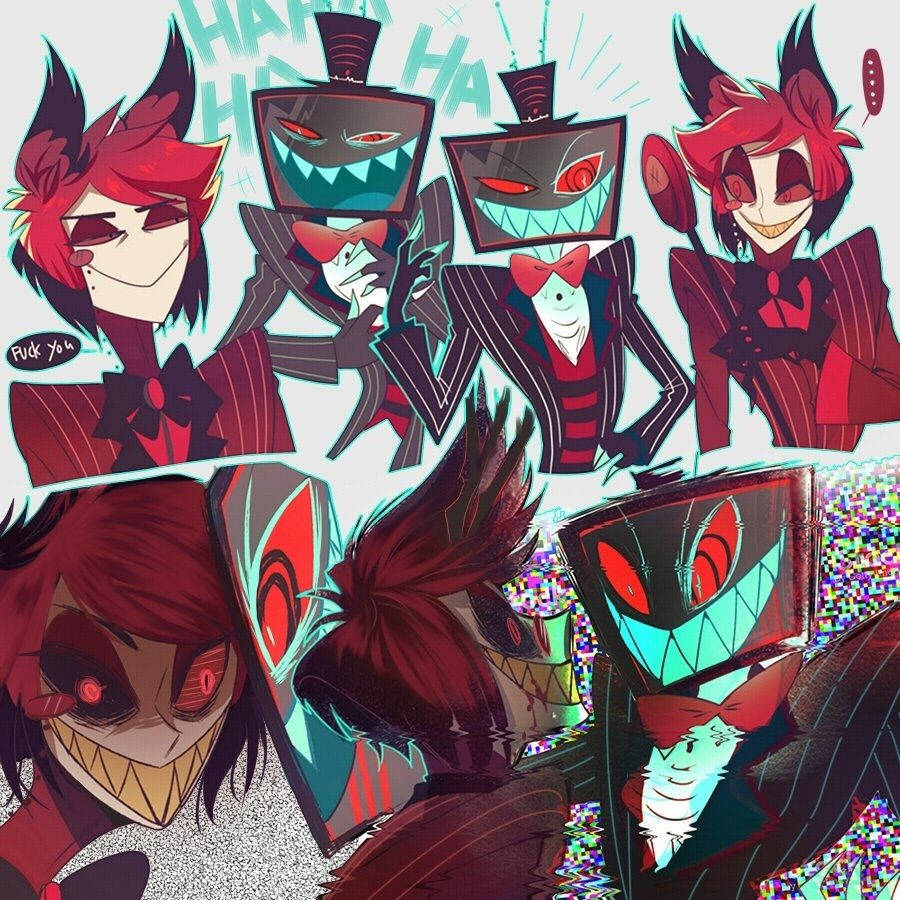 Charlie and Vaggie in a happy embrace in Hazbin Hotel. Wallpaper
