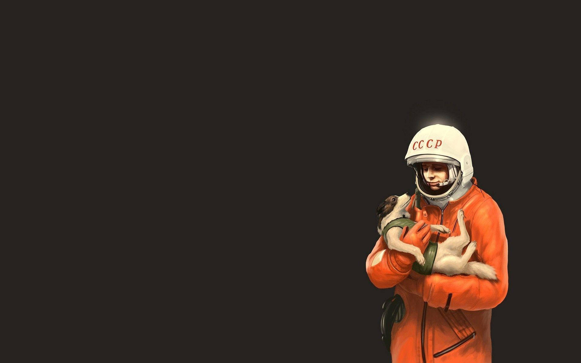 Image Of Spaceman Snuggling  A Dog Wallpaper