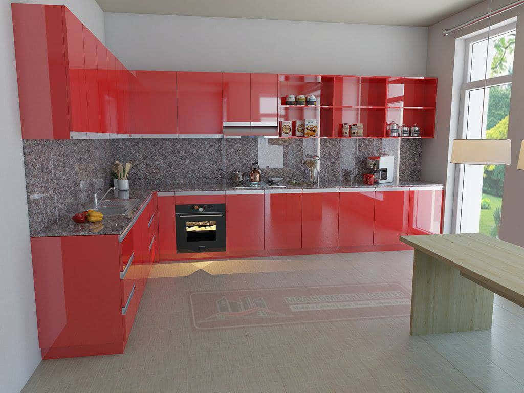 Imagende Cocina Modular Con Gabinetes Rojos