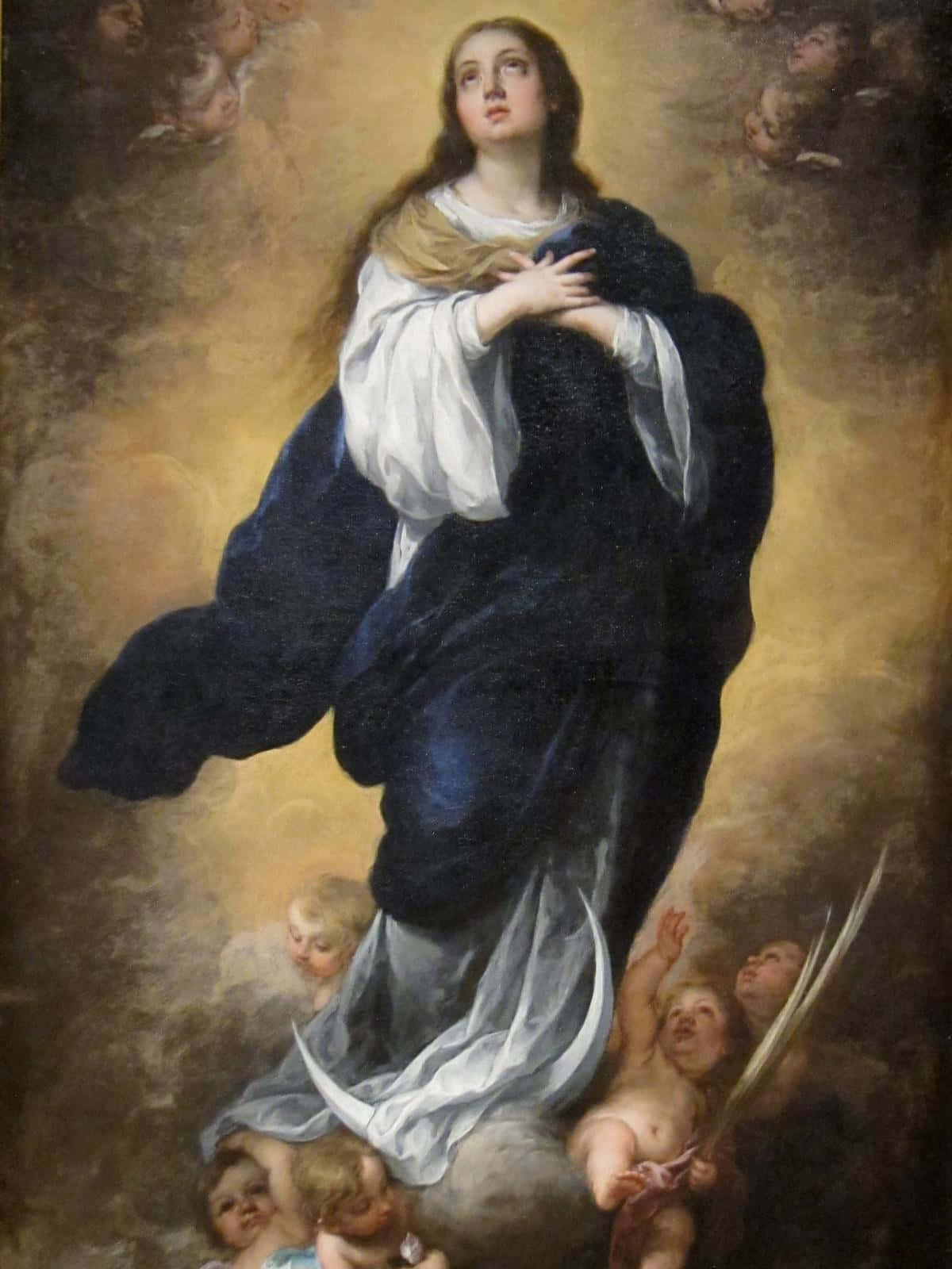 Immaculate Mary With Hands On Chest Wallpaper