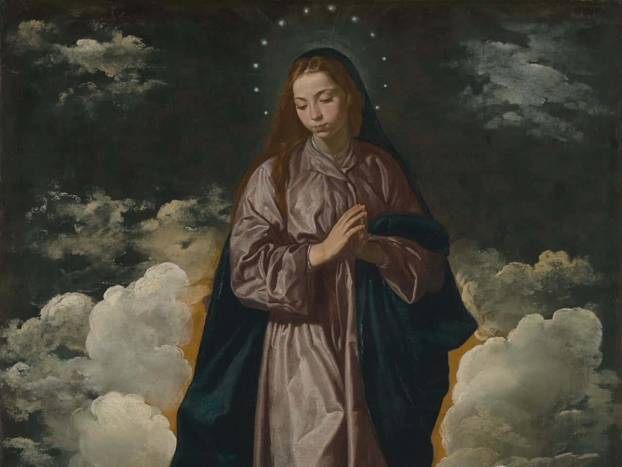 Immaculate Virgin Mary With Clouds Wallpaper
