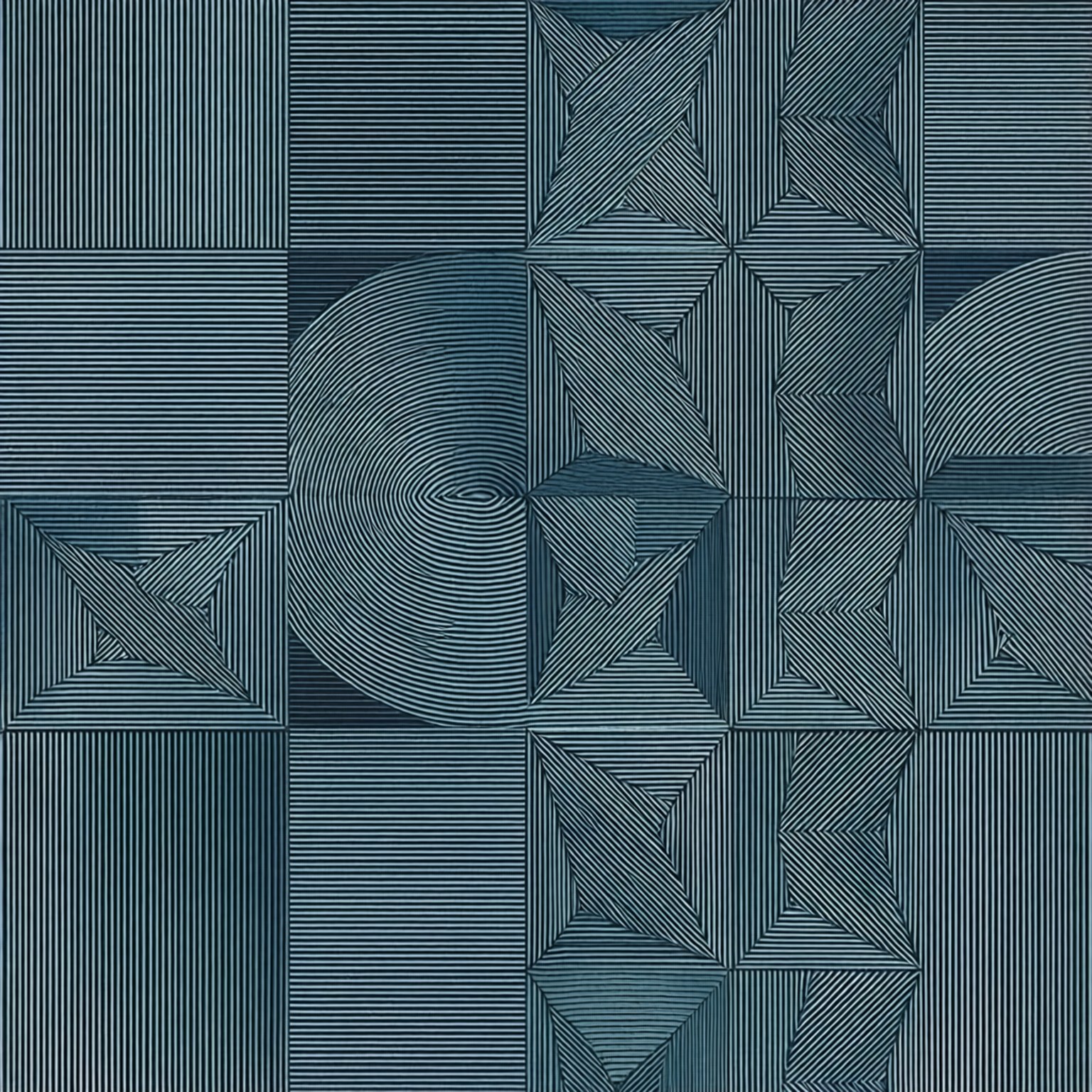 Geometric abstract pattern with intersecting lines and shapes in teal and gray. wallpaper