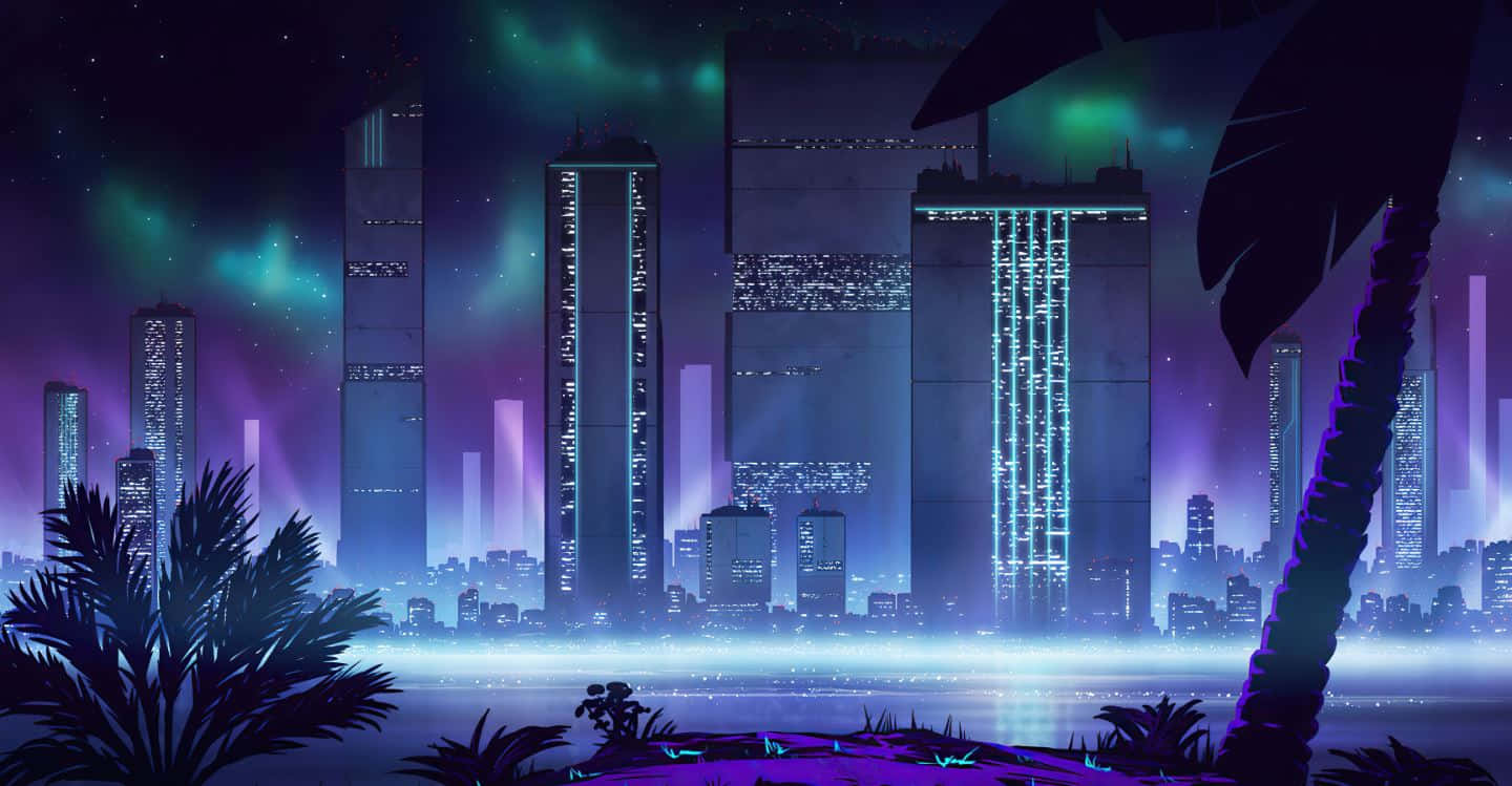 Immersive Neon Landscape Illuminations Wallpaper