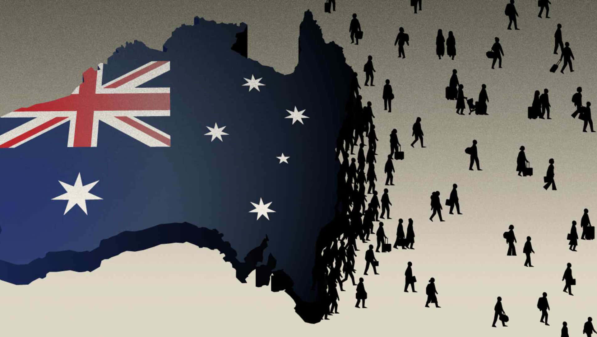 Australian Flag With Silhouettes Of People