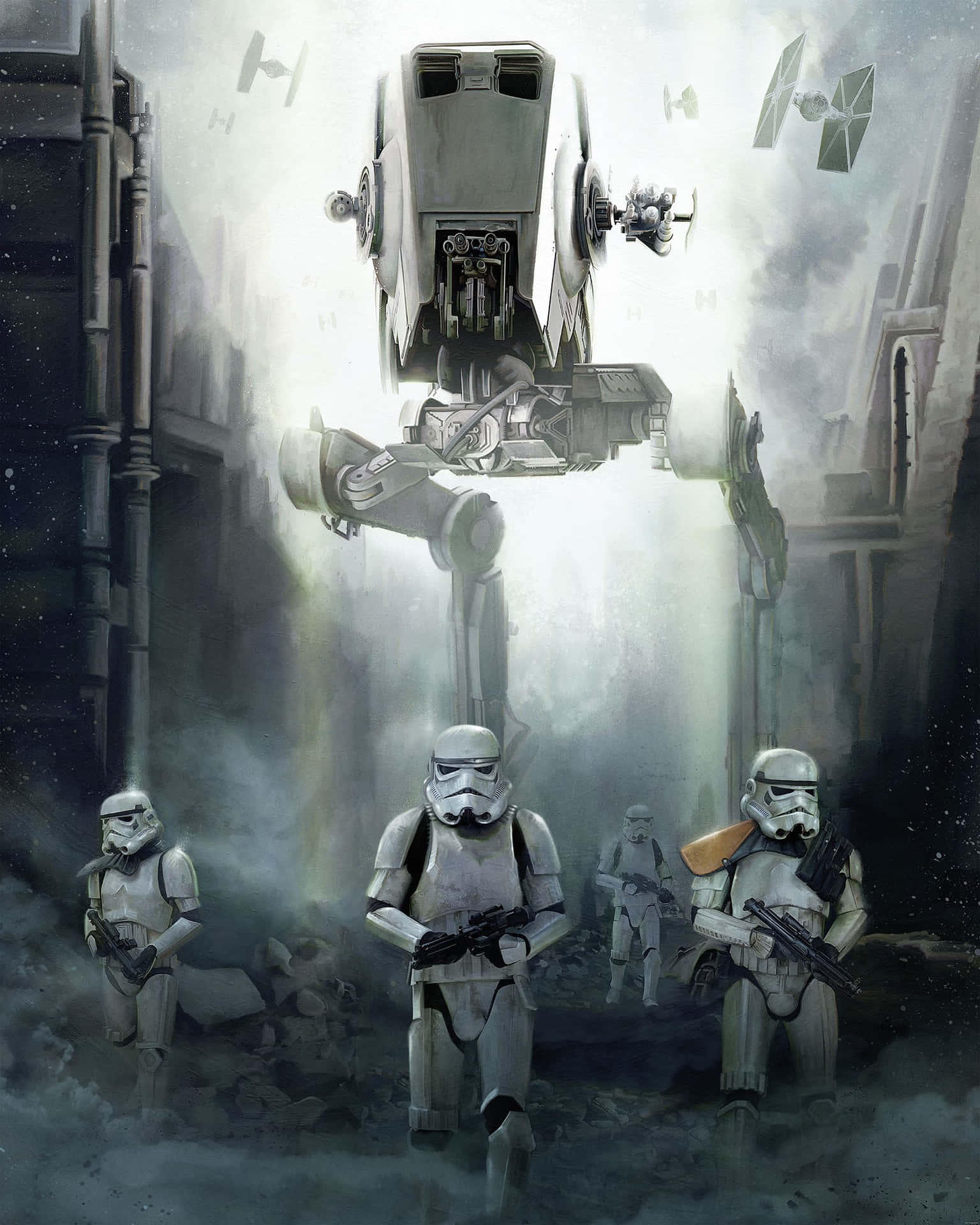 Imperial Forces Of Stormtroopers And At-at Wallpaper