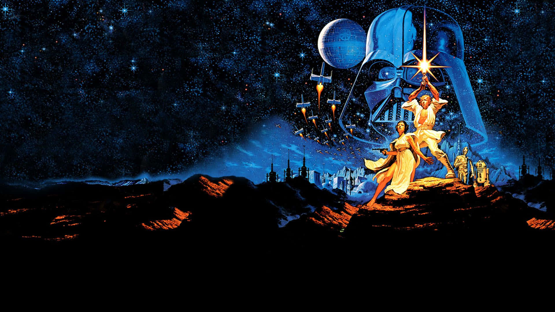 Impresionanteescena De Batalla De Star Wars Que Presenta Emblemáticas Naves Espaciales En Una Confrontación Cósmica.