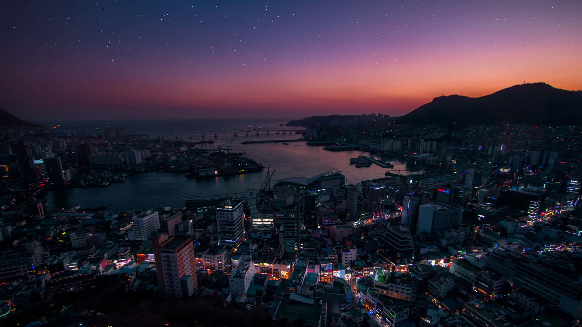 Impresionantepaisaje Urbano De Corea Del Sur Al Anochecer.