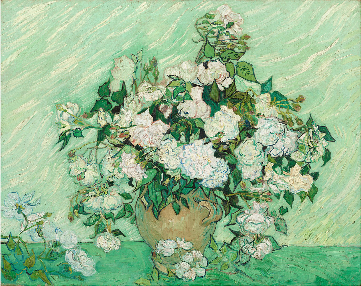 Impressionist White Rosesin Vase PNG