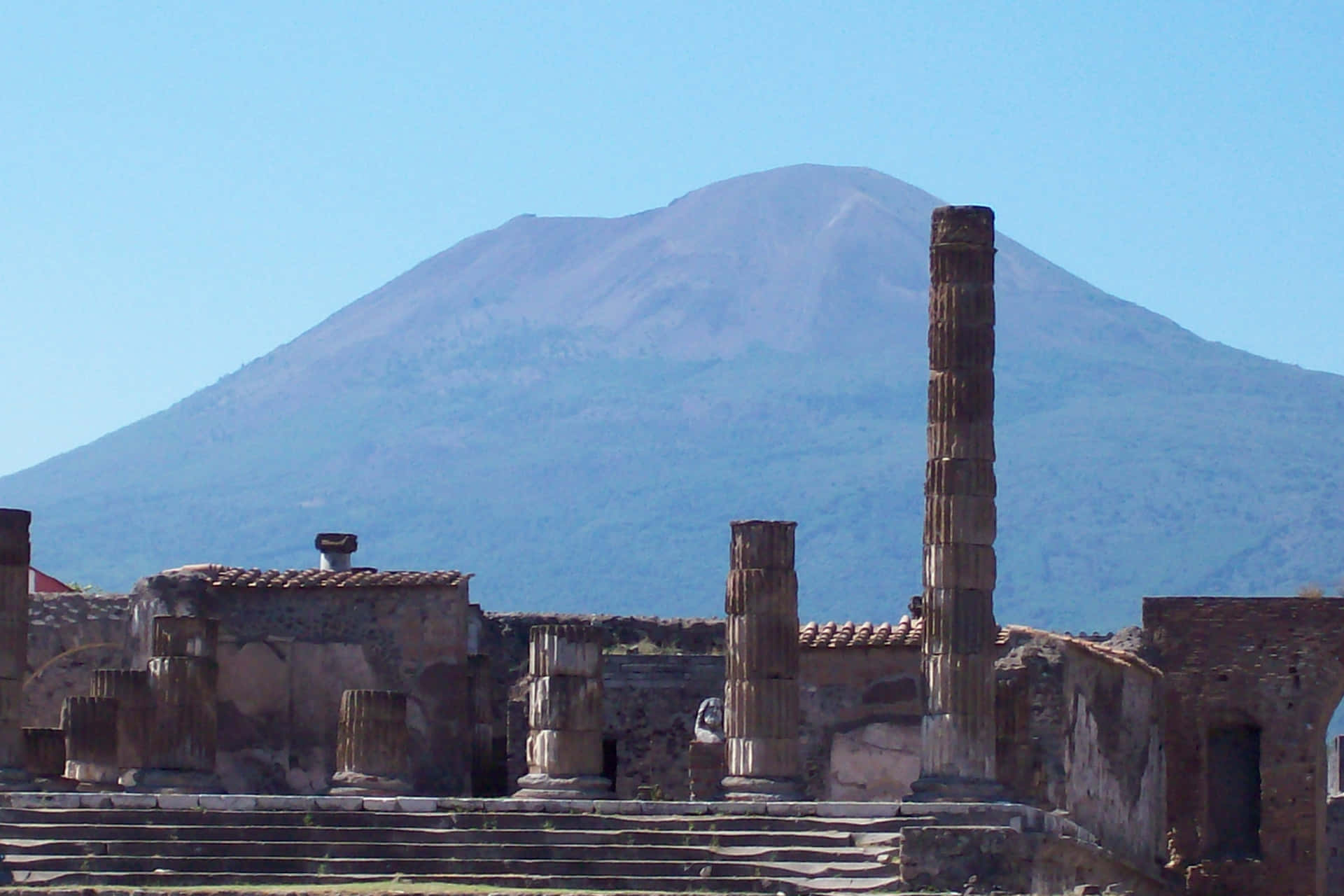 Impressive Mount Vesuvius View From Pompeii Wallpaper