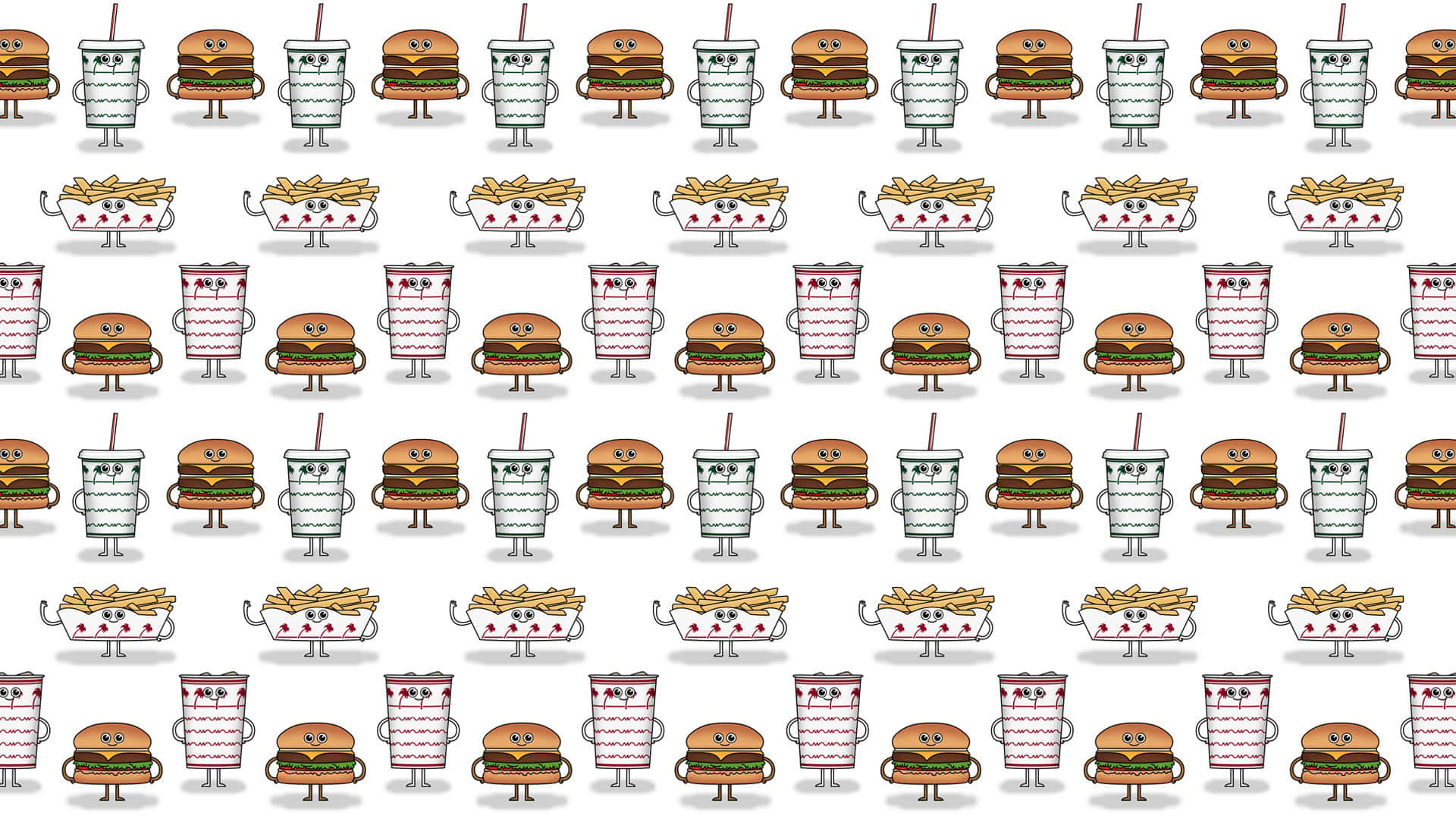 A Pattern With Cartoon Characters And Burgers Wallpaper