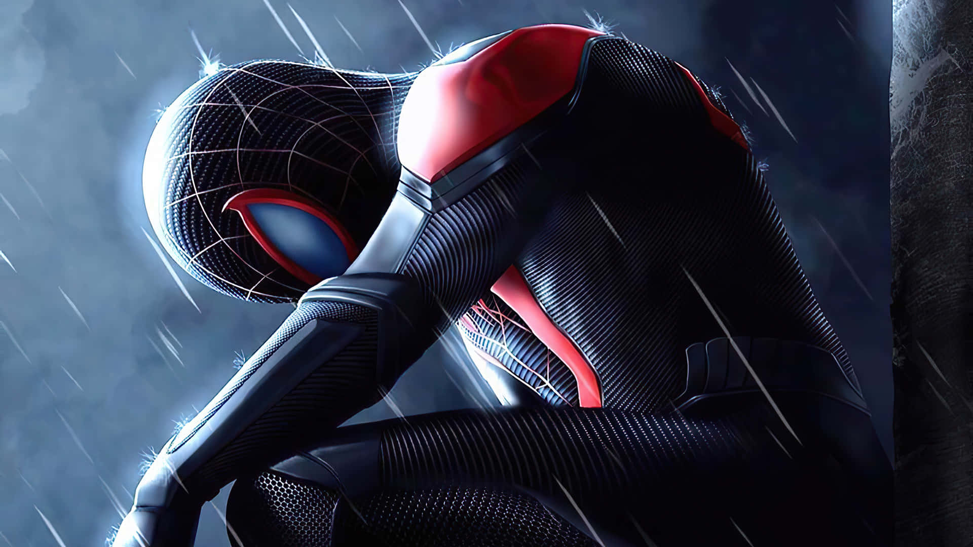 Enrain Spider Man Pfp (imagen De Perfil De Spider Man Bajo La Lluvia) Fondo de pantalla