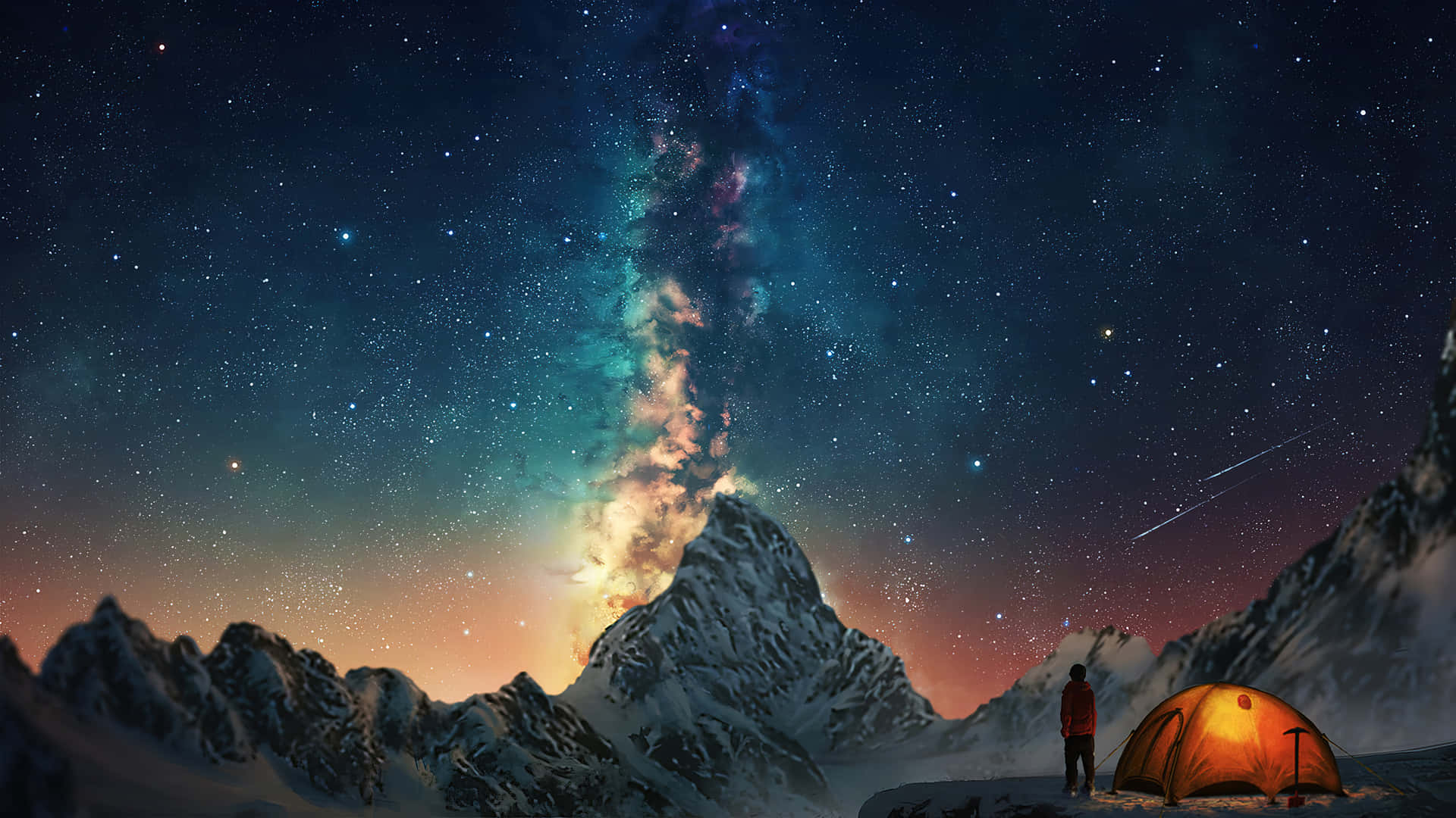 Imschnee Bedeckten Bergen Camping-desktop Wallpaper