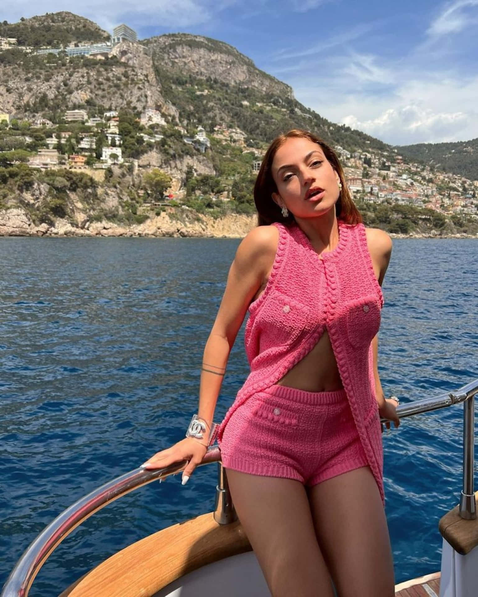 Inanna Sarkis Yacht Pose Mediterranean Backdrop Wallpaper