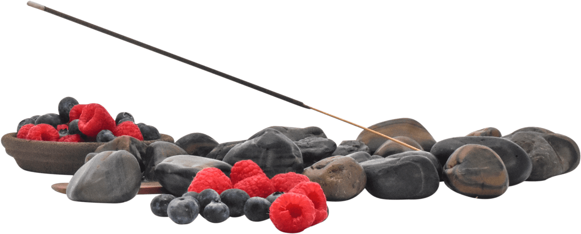 Incense Stick Above Stonesand Berries PNG