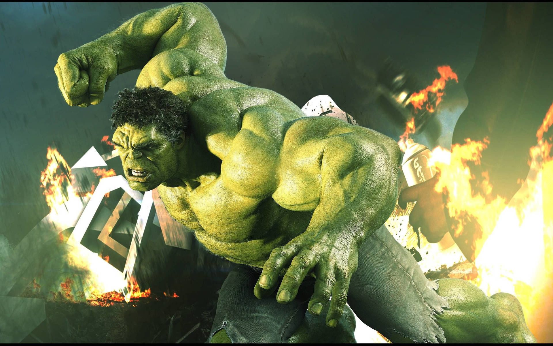 Incredible Hulk With Flames Background