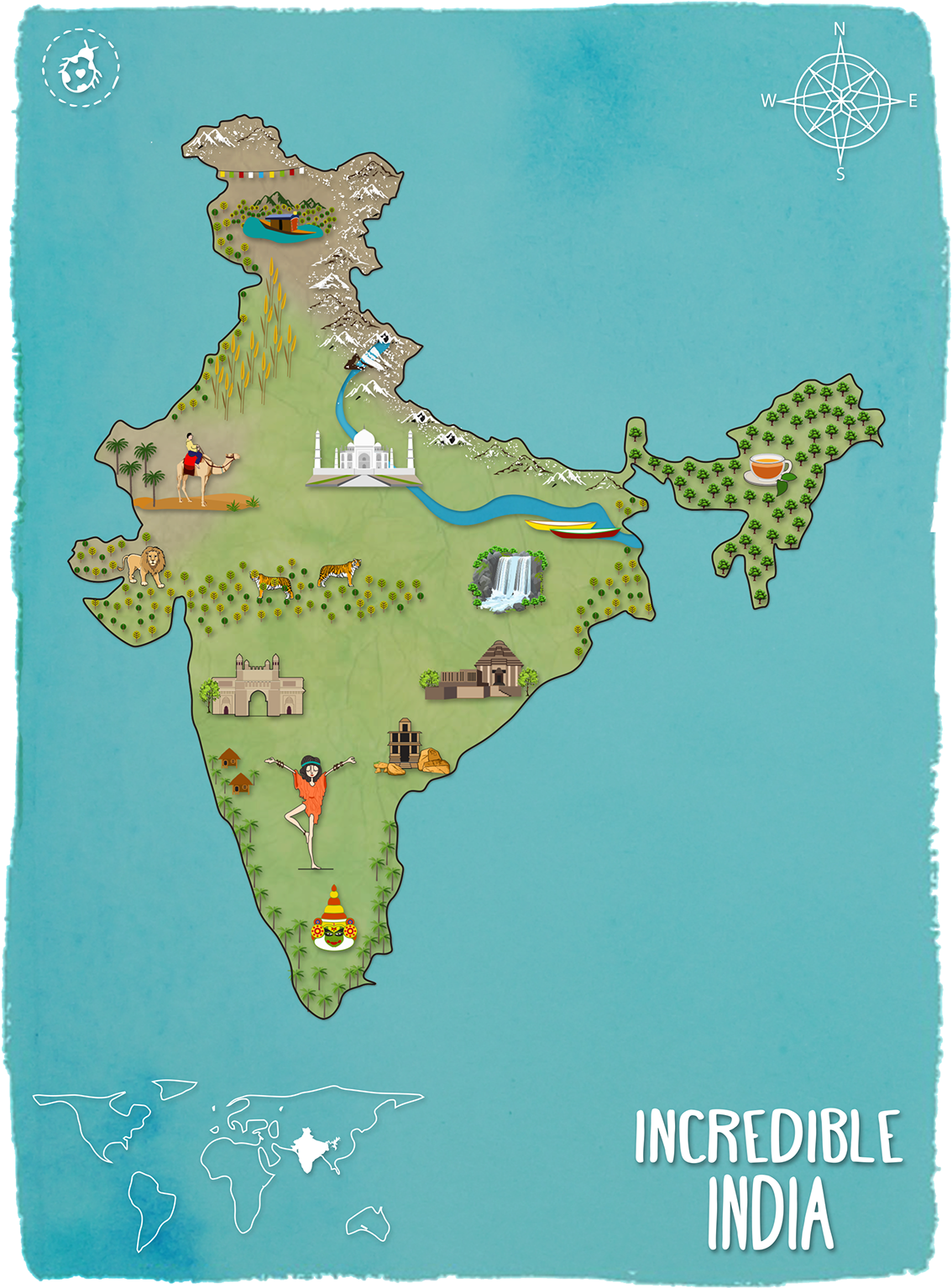 Incredible India Illustrated Map PNG