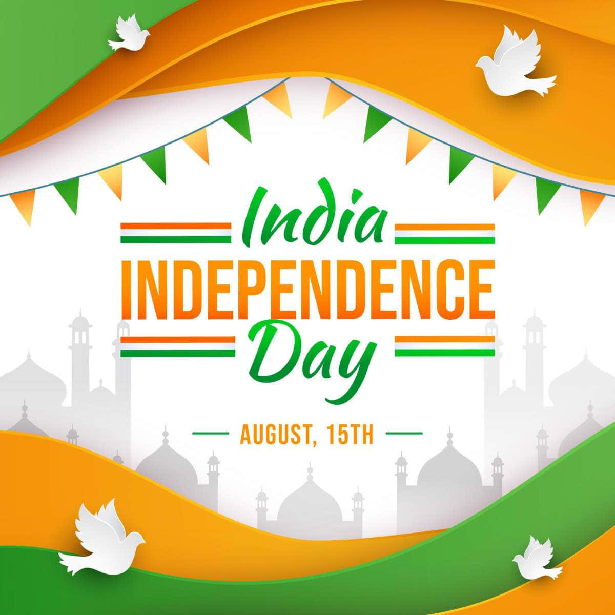 Imagende Palomas Verdes Y Amarillas En El Día De La Independencia De India.