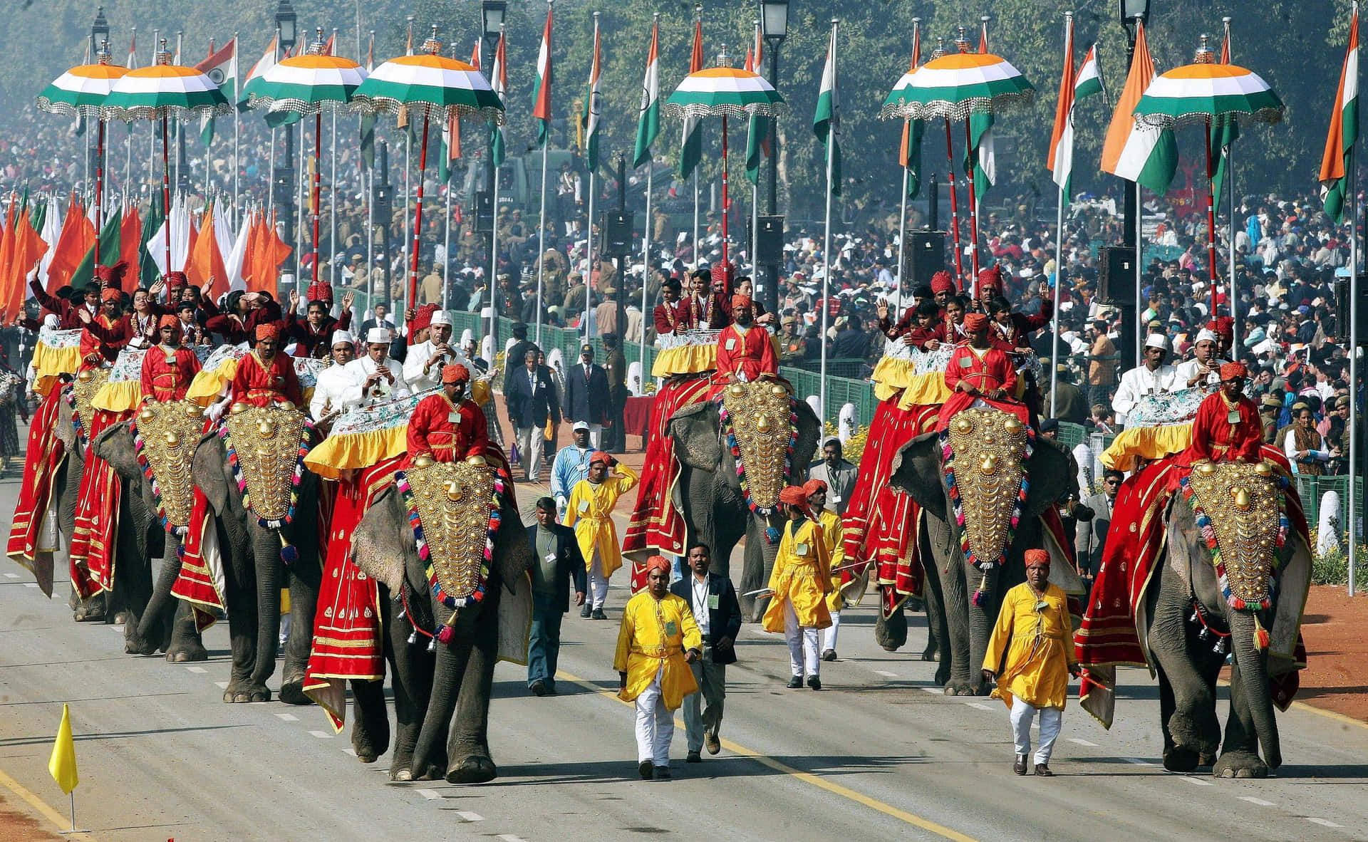 Immaginedel Corteo Di Elefanti Per Il Giorno Dell'indipendenza Dell'india.
