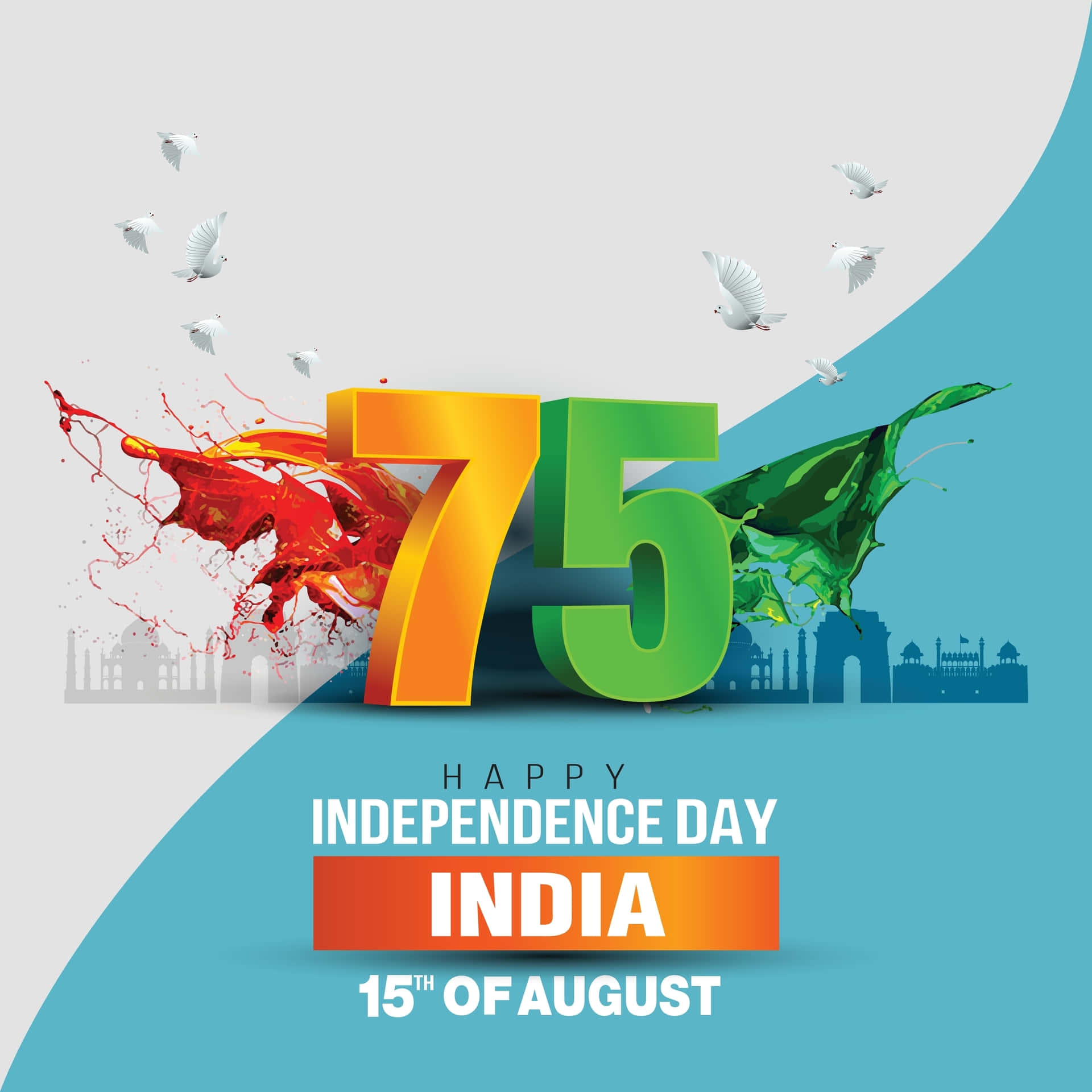 Immaginedi Auguri Per Il Giorno Dell'indipendenza Dell'india In Blu E Bianco.