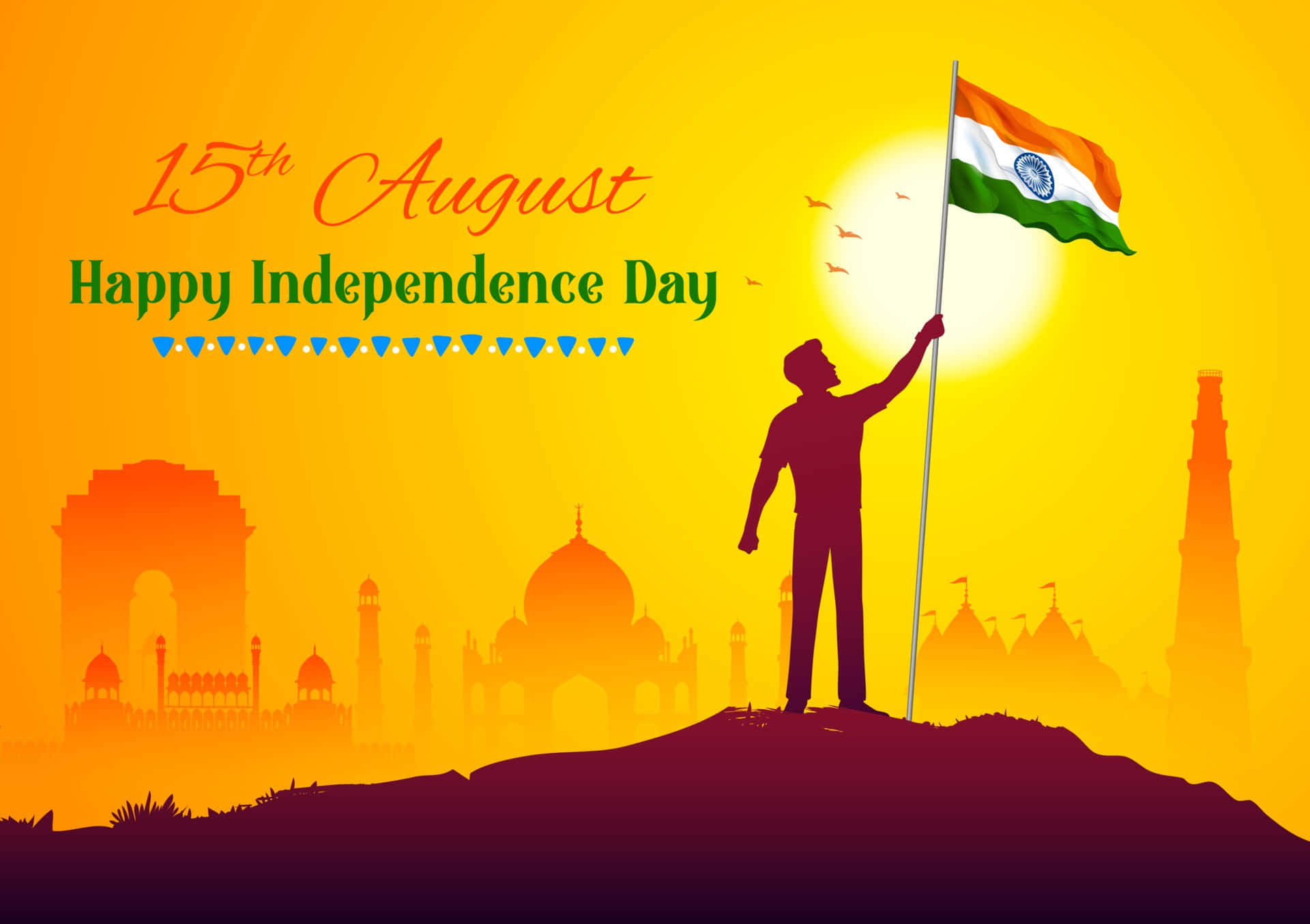 Díade La Independencia De India Imagen Del Amanecer Con La Bandera India.