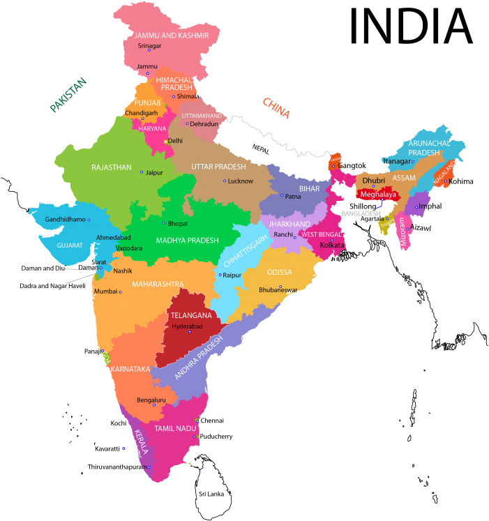 India Political Mapwith Statesand Capitals PNG