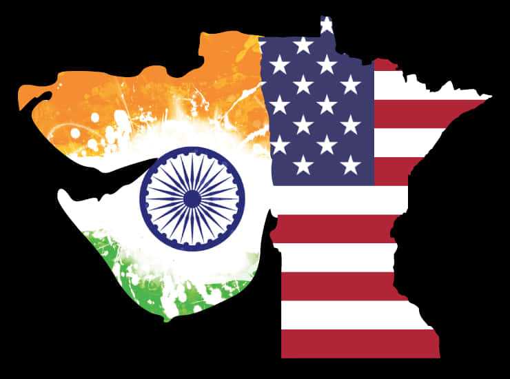 India U S A Flag Fusion Map PNG