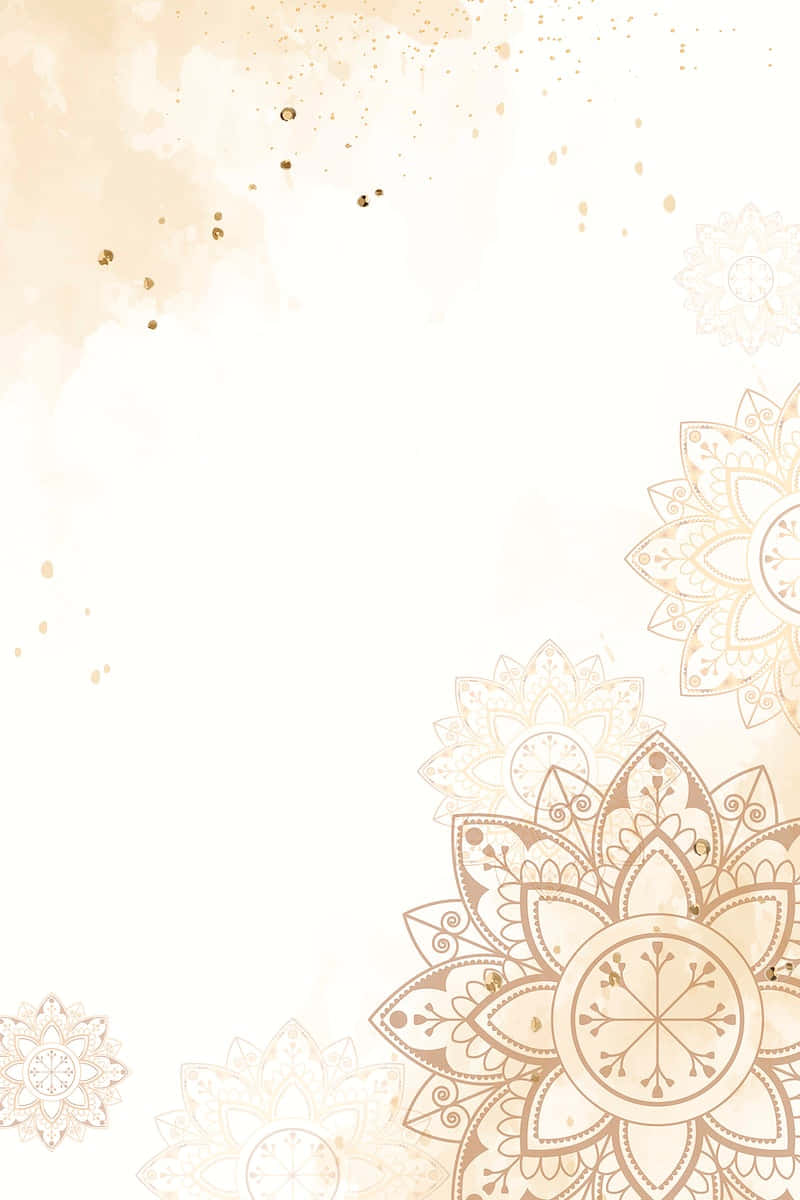 A Beige Background With A Gold Flower