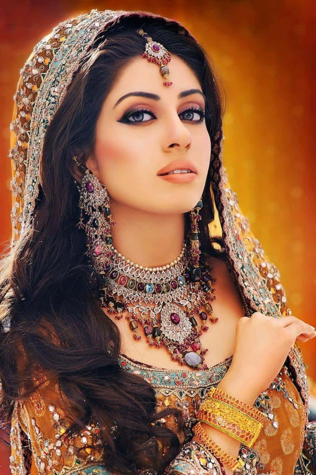 Indian Bride Orange Silver Dress Picture