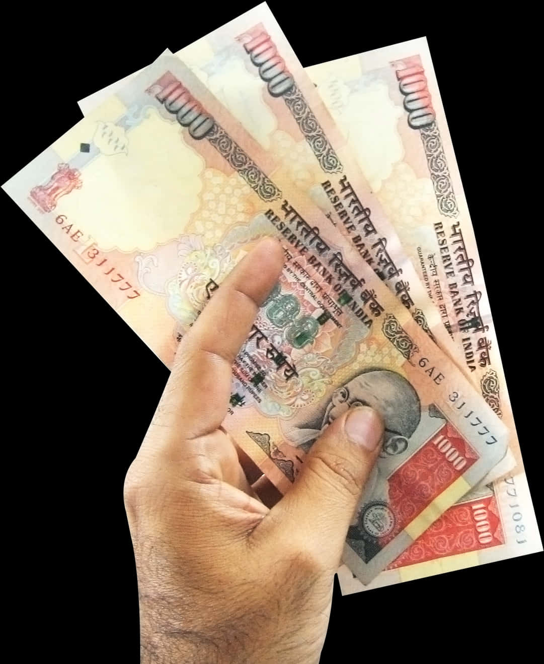 Indian Currency Notesin Hand PNG